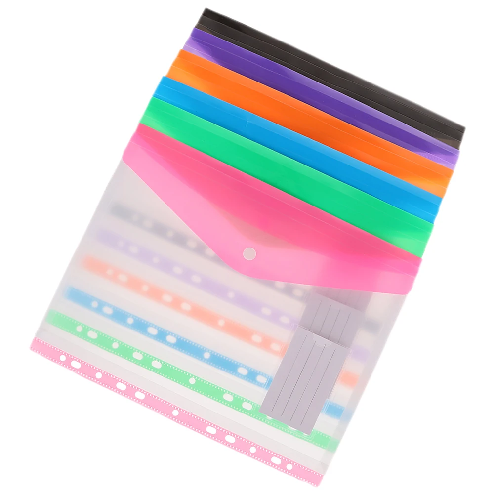 

6 Pcs A4 File Bags Contract Holders 11 Holes Transparent Document ganizers Storage Pouches Office Supplies Mixed Colors