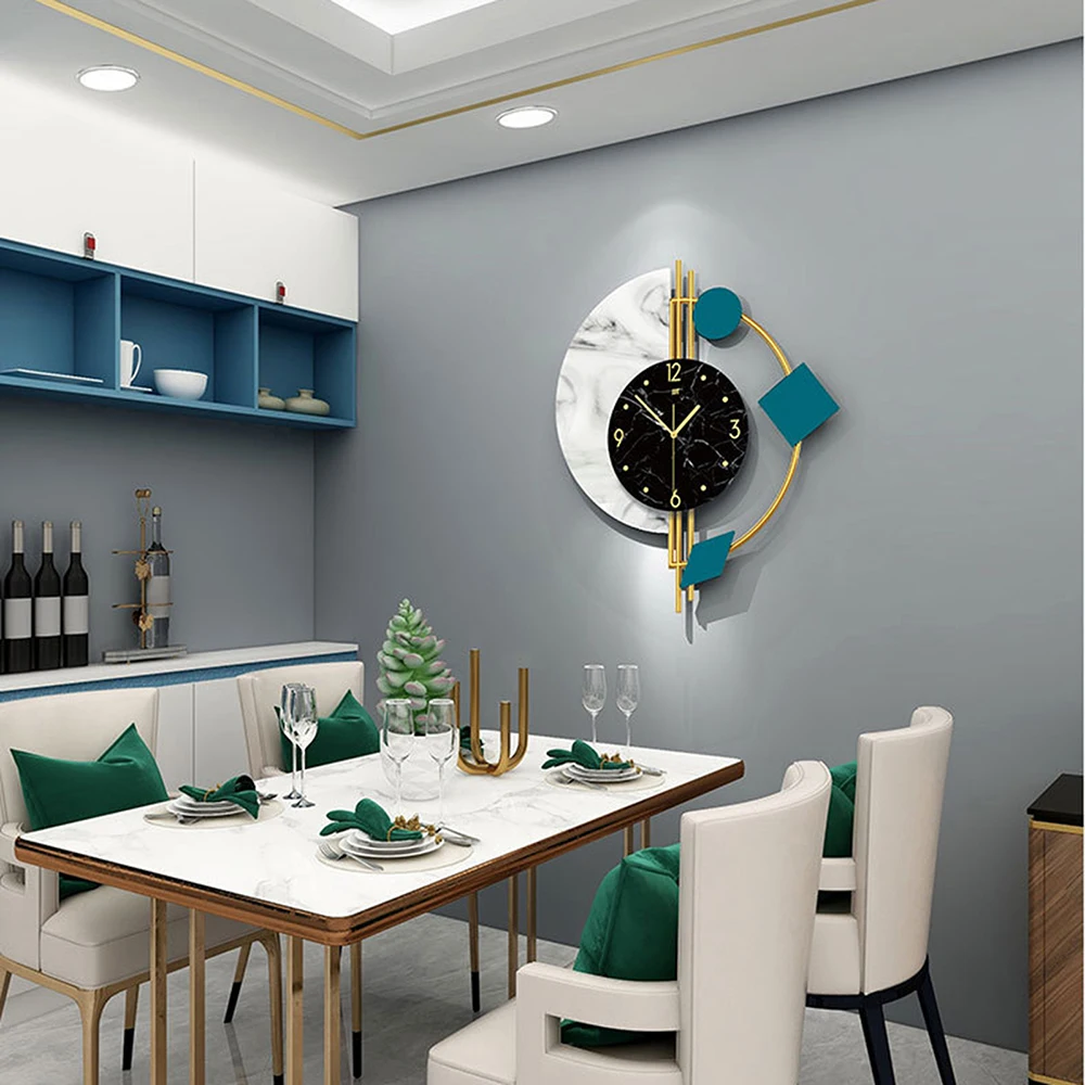 22 inch Marble Wall Clock Nordic Style Creative Luxury Wall Clock Silent Non-Ticking Silent Battery Operated Living Room Mid Century