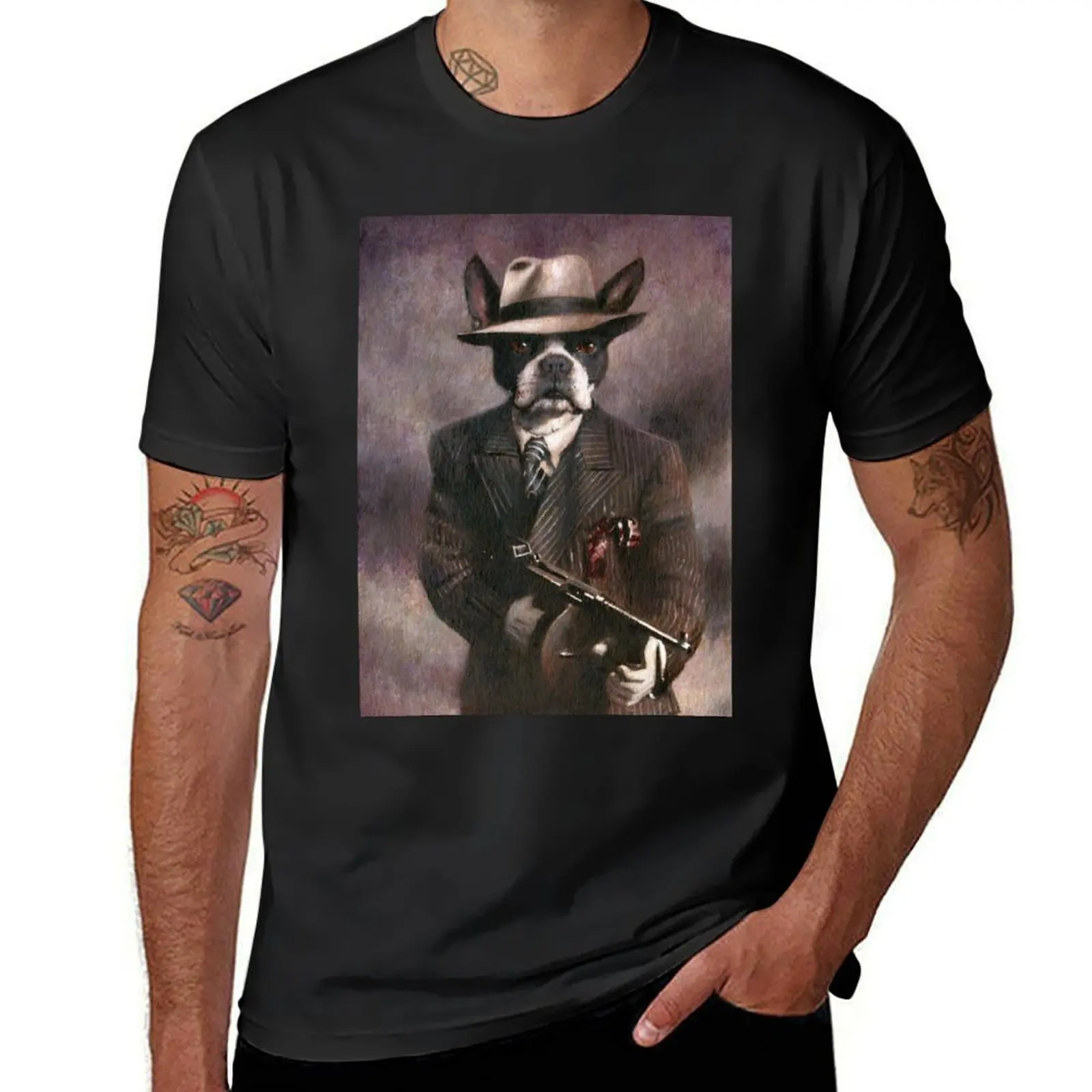 

Boston Terrier Gangster T-Shirt boys animal print tops funny gifts oversized graphic tee mens t shirt