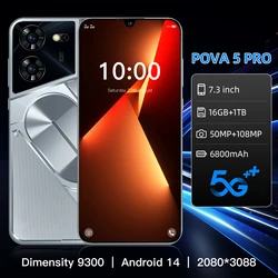 POVA-Android14スマートフォン5プロ,携帯電話,デュアルSIM,顔のロック解除,HDディスプレイ,2280x3088, 16GBテラバイトGB,6800mAh,グローバルバージョン