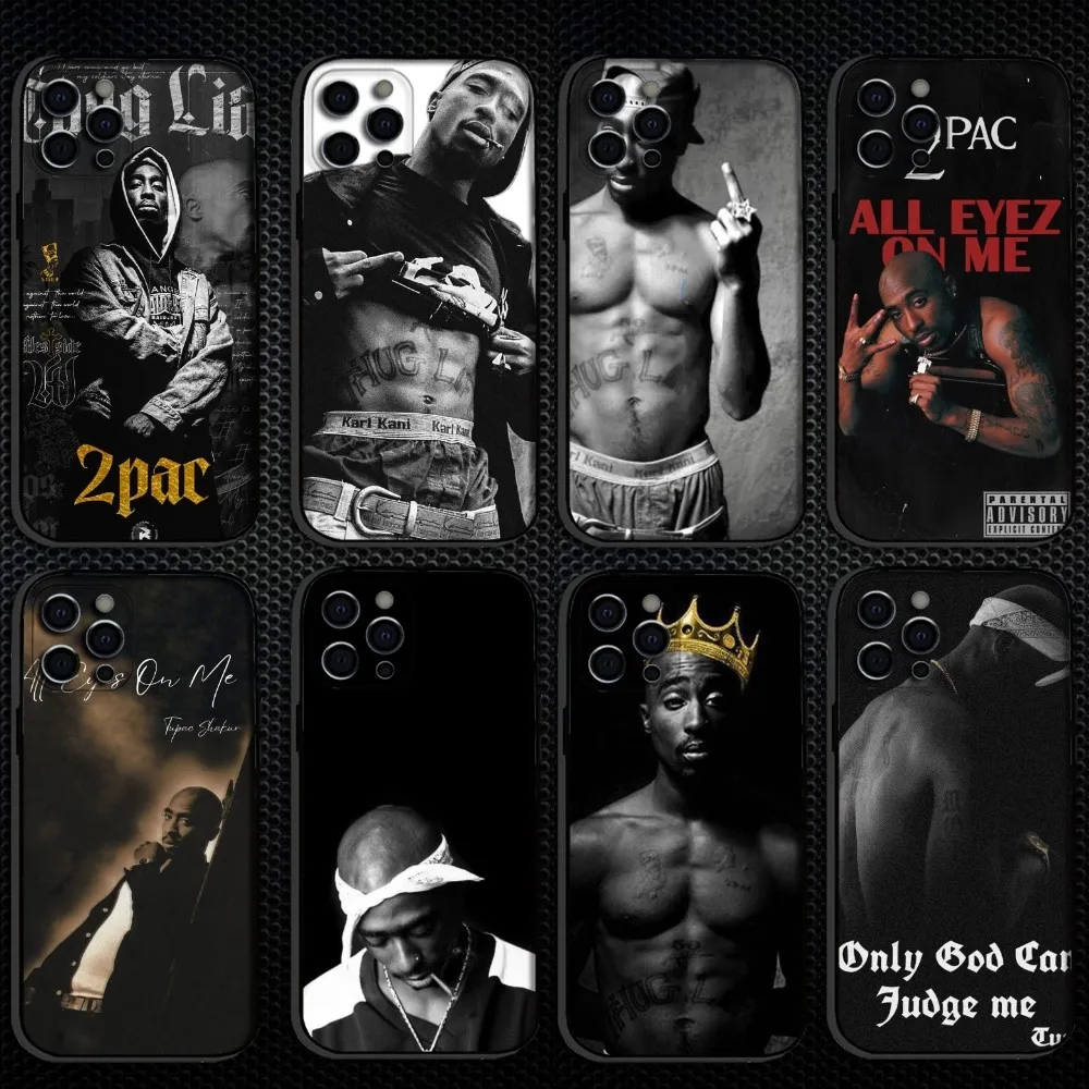 2pac tupac shakur rapper caso de telefone para iphone 16,15,14,13,12,11 plus, pro max,xs,x,xr,se, mini,8,7, capa preta de silicone macio