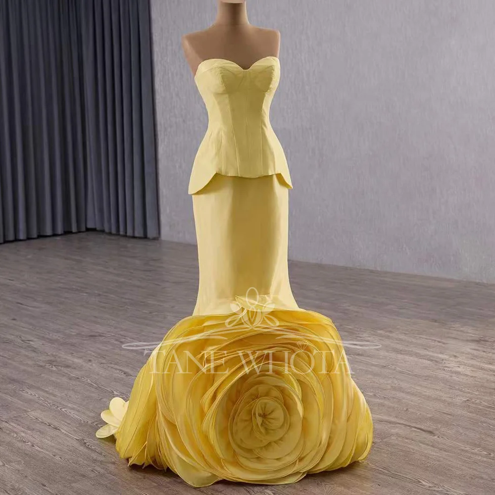 Luxury Yellow Sweetheart Sleeveless Evening Dress 3D Flower Lace-Up Back Sexy Sheath Gown Customizable Fit For Women