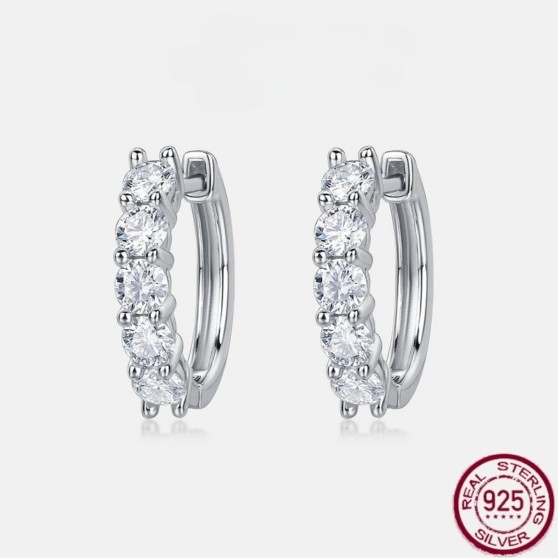 

New S925 pure silver simple, light luxury, full diamond moissanite inlaid with colorful precious earrings, wedding jewelry