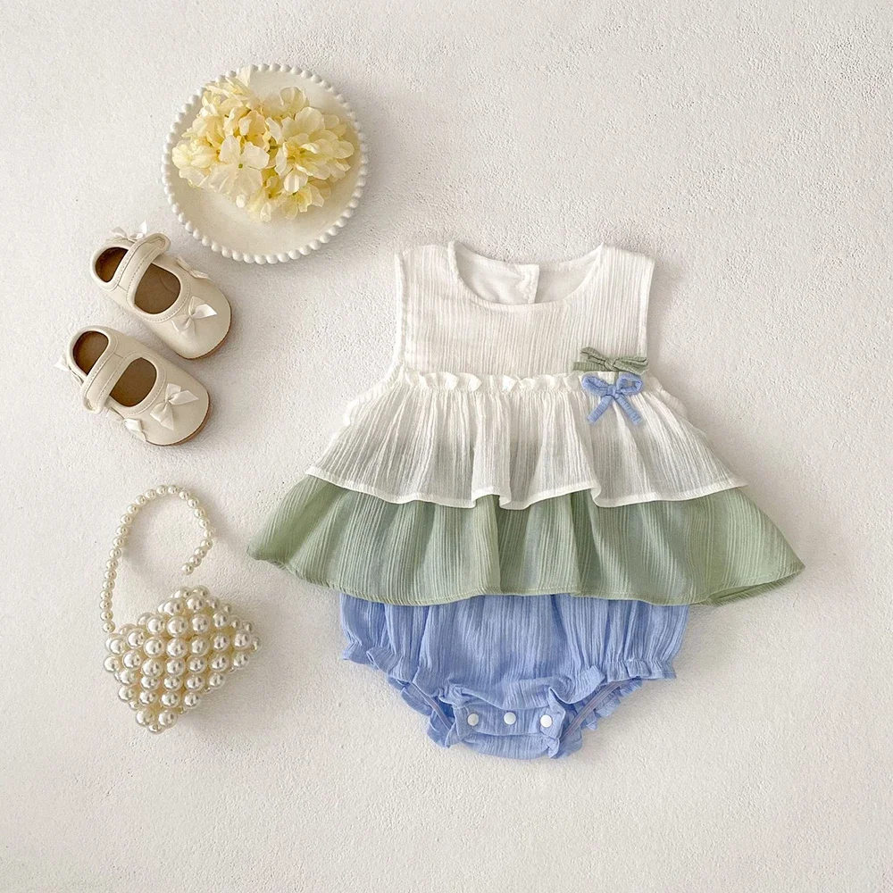 

2025 Summer Baby Girls Clothes Infant Girls Ruffle One Piece O Neck Toddler Bodysuit