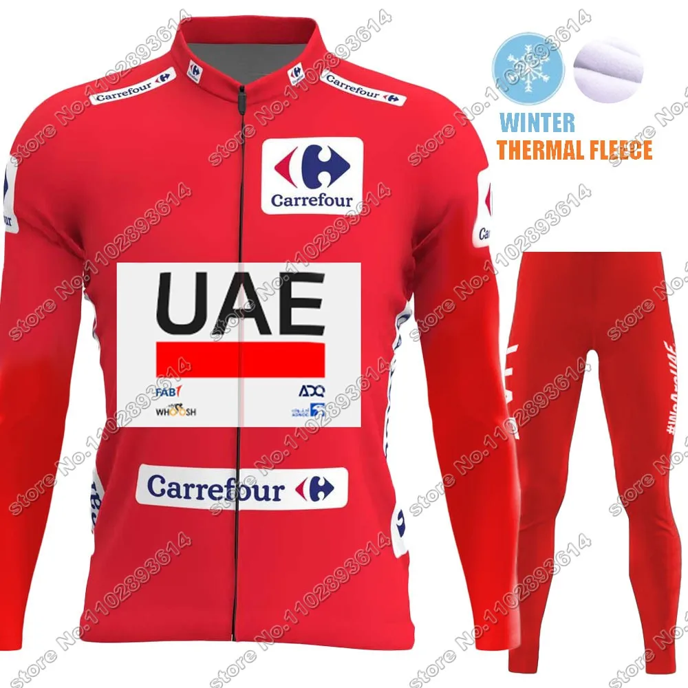 Spain Tour UAE Cycling Jersey 2024 Set Long Sleeve Winter Red Clothing Kit Suit Road Pants Bib Bike MTB Maillot Culotte