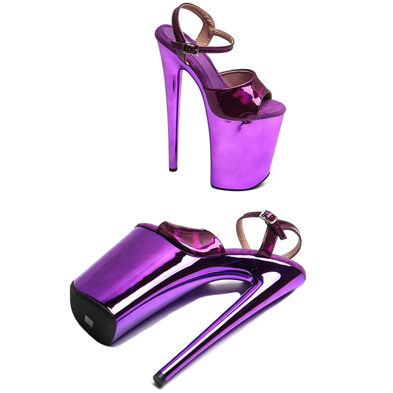 Leecabe 23CM/9inches Shiny  PU   upper fashion trend exotic  electroplate Platform High Heels Sandals Pole Dance shoes