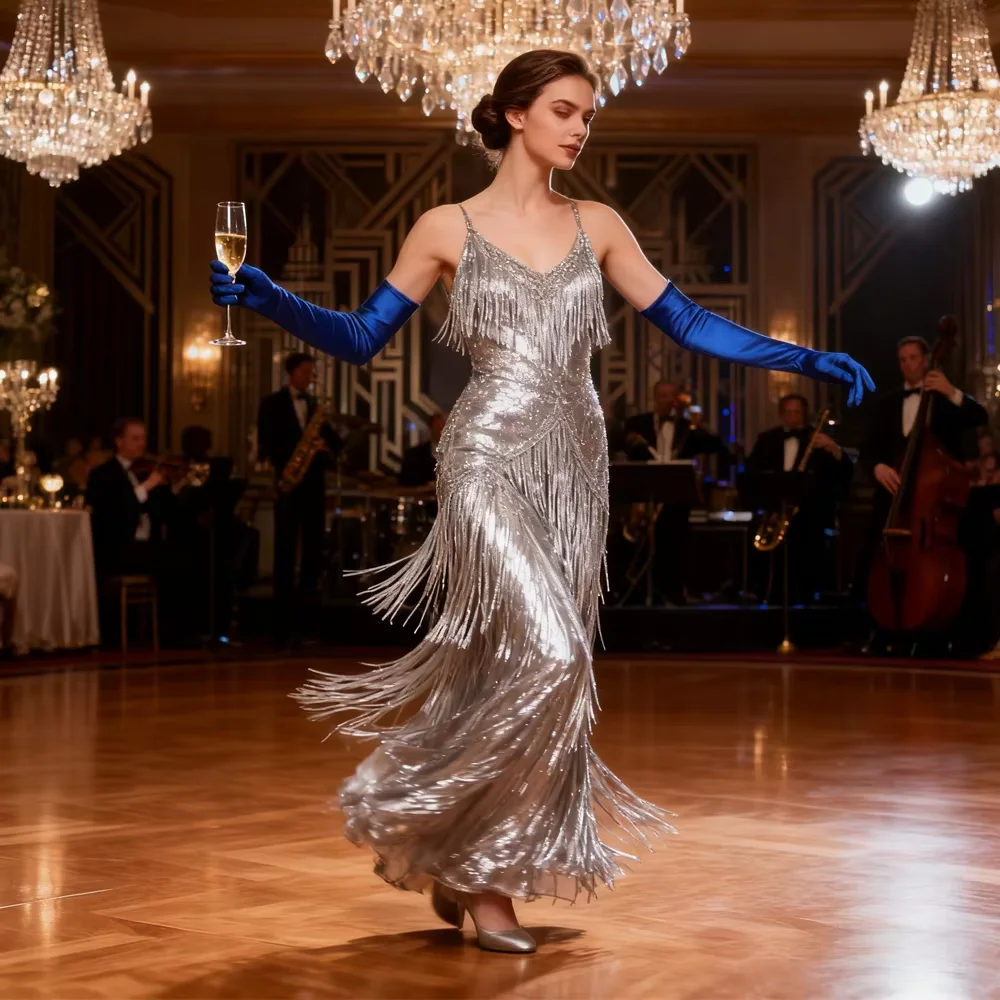 PESENAR Luvas longas de cetim azul estilo 1920 para fantasia de flapper e acessório vintage Gatsby