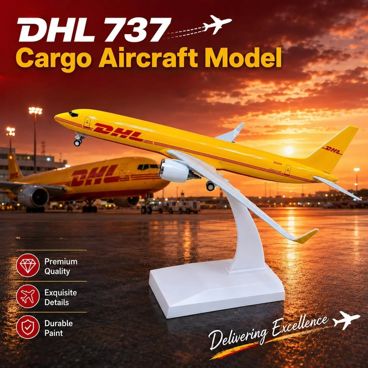 30cm DHL B737 Diecast Resin Airplane Model Kit With Landing Gear Wheel For Adult Aviation Enthusiast Gift or Display Collection