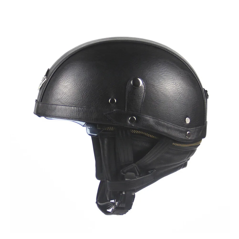 

1Pcs Vintage Motorcycle Half PU Retro Outdoor Riding Safety Black Motorcycle Helmets Dirt Bike Helmets