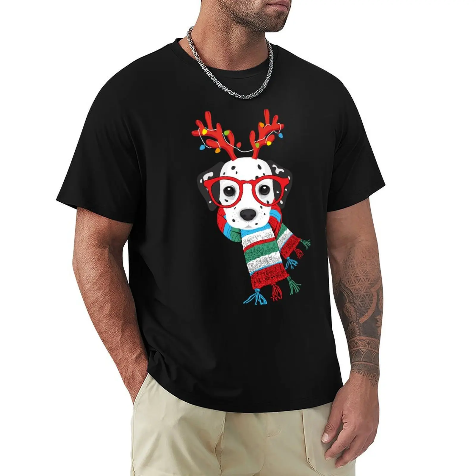 

Dalmatian Xmas Holidays Reindeer Christmas Lights T-Shirt shirts graphic blanks animal prinfor boys blacks cotton t shirt men