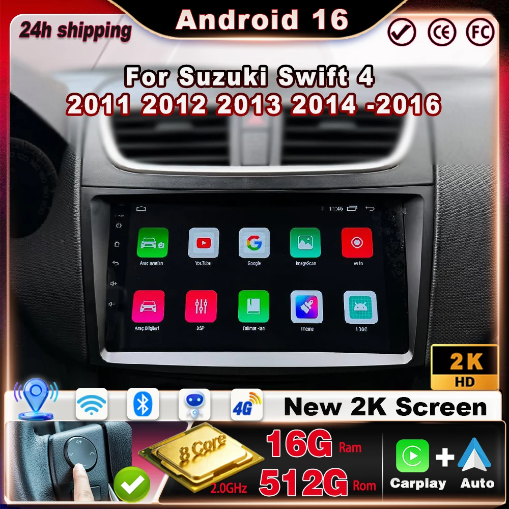Radio para Auto Suzuki Swift 4 2011 2012 2013 2014-2016 Android Auto Carplay Multimedia Navegación Pantalla Táctil Reproductor de Video GPS