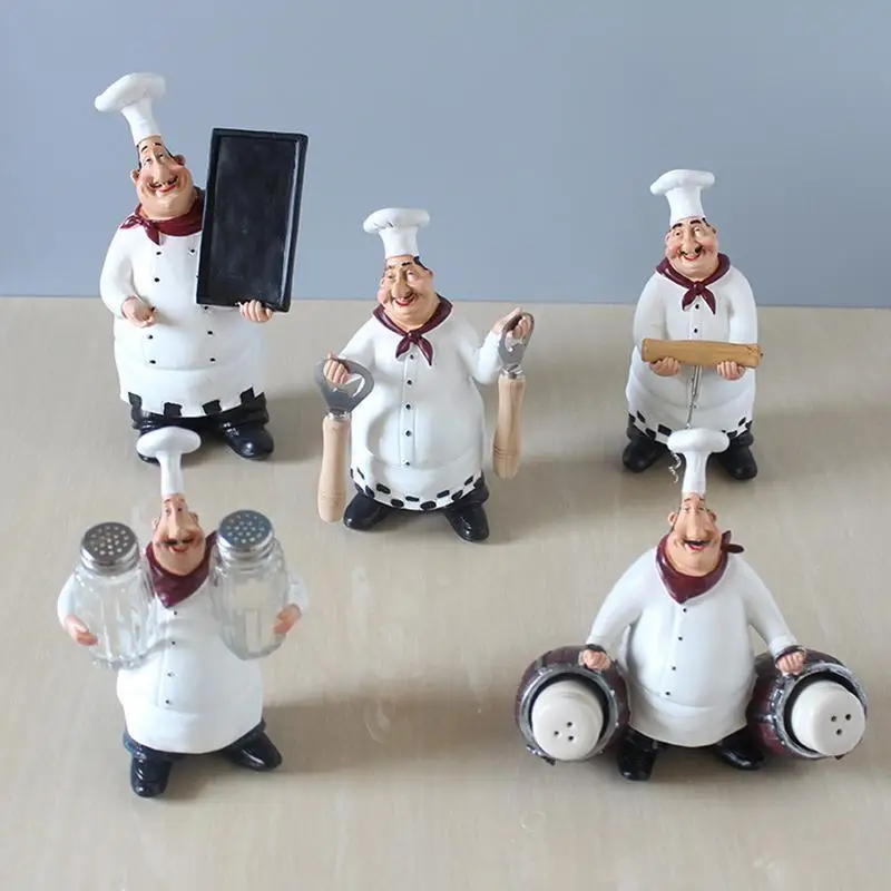 1Pc Retro Chef Ornament Resin Crafts Mini Chef Figurines White Top Hat Cooking Home Decor