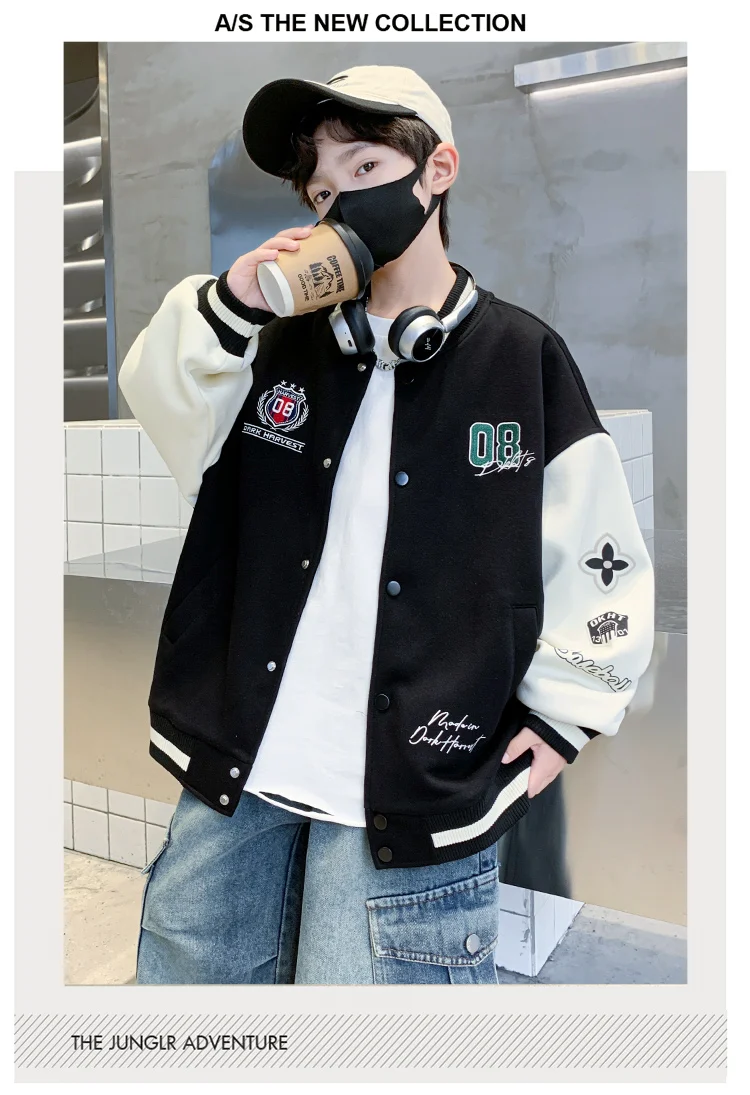Modische, lässige Baseballjacke im koreanischen Stil für Kinder, geeignet für Teenager und Jungen, als Sportoutfit für Frühling und Herbst, sportliche Baseballjacke. – Detail 5