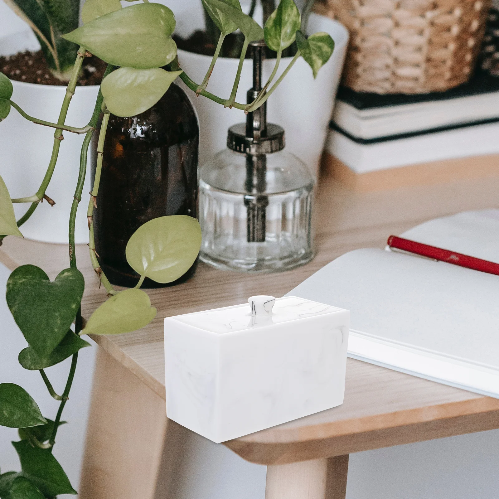 

Desktop Marble Vein Cotton Pad Storage Box Nail Art Organizer Large Capacity Resin Makeup Tool Holder Cotton Pad Box