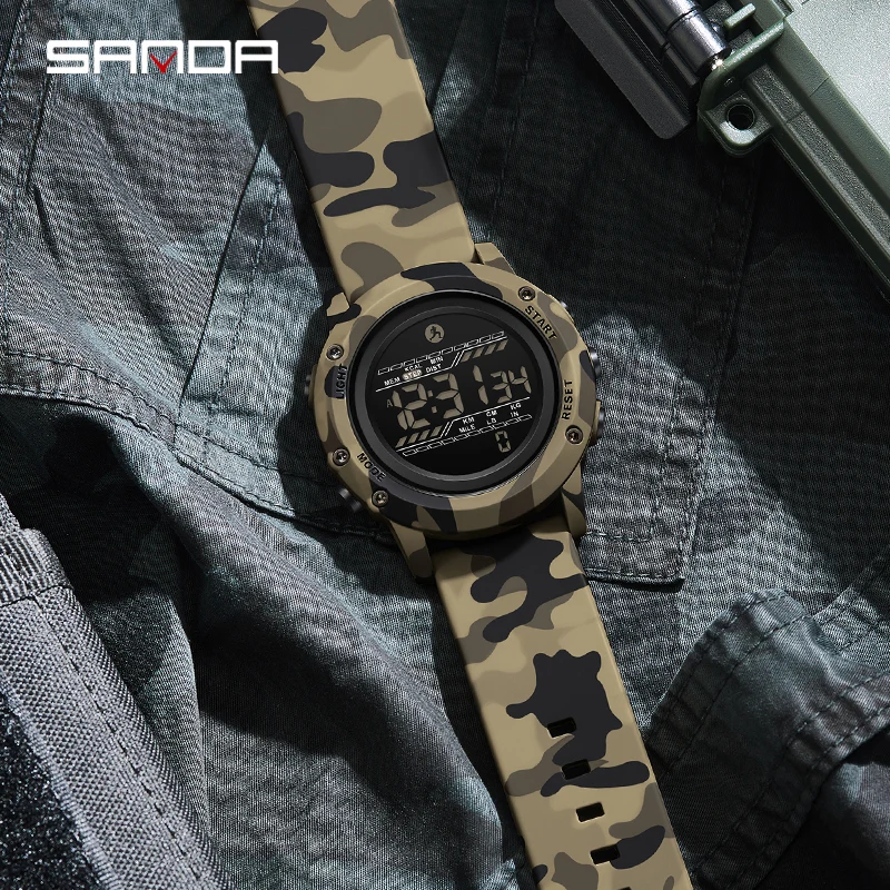 Fashion Sanda 2180 Student Electronic Multifunctional Camouflage Alarm  Sports Luminous Calorimeter Step Counting Digital Watch