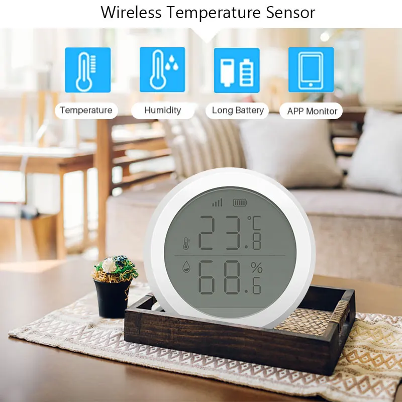 Zemismart Sensor suhu dan kelembaban Tuya, Sensor temperatur dan kelembapan dengan tampilan layar LCD Real Time Monitor rumah pintar terkait