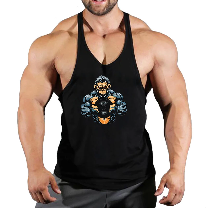 Mens Bodybuilding Cotton Tank Tops Gym Fitness Workout Sleeveless Shirt Clothes Casual Print Stringer Singlet Male Summer Vest