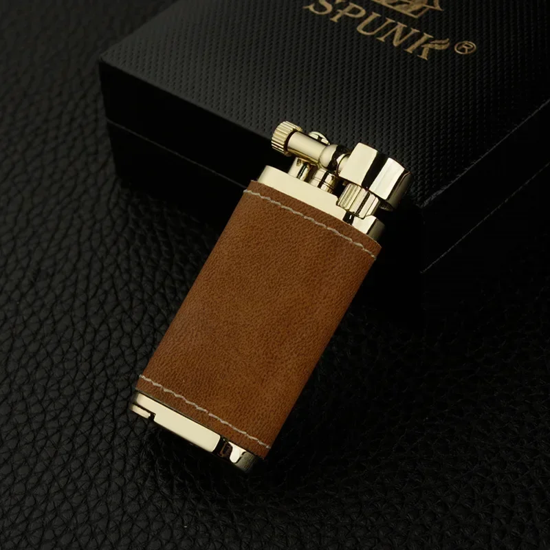 Briquet à flamme nue inclinée haut de gamme, briquet à gaz butane, meule, ville, métal, briquet à tuyau créatif