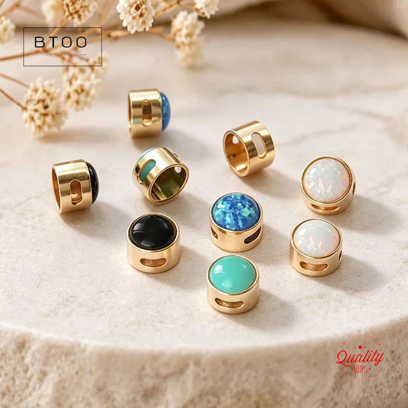 14k-ゴールドフィルドベゼルペンダントネックレスチャームビーズ-diy-チャームジュエリー作成用-2-穴ターコイズ-オパールチャーム-6-ミリメートル直径。
