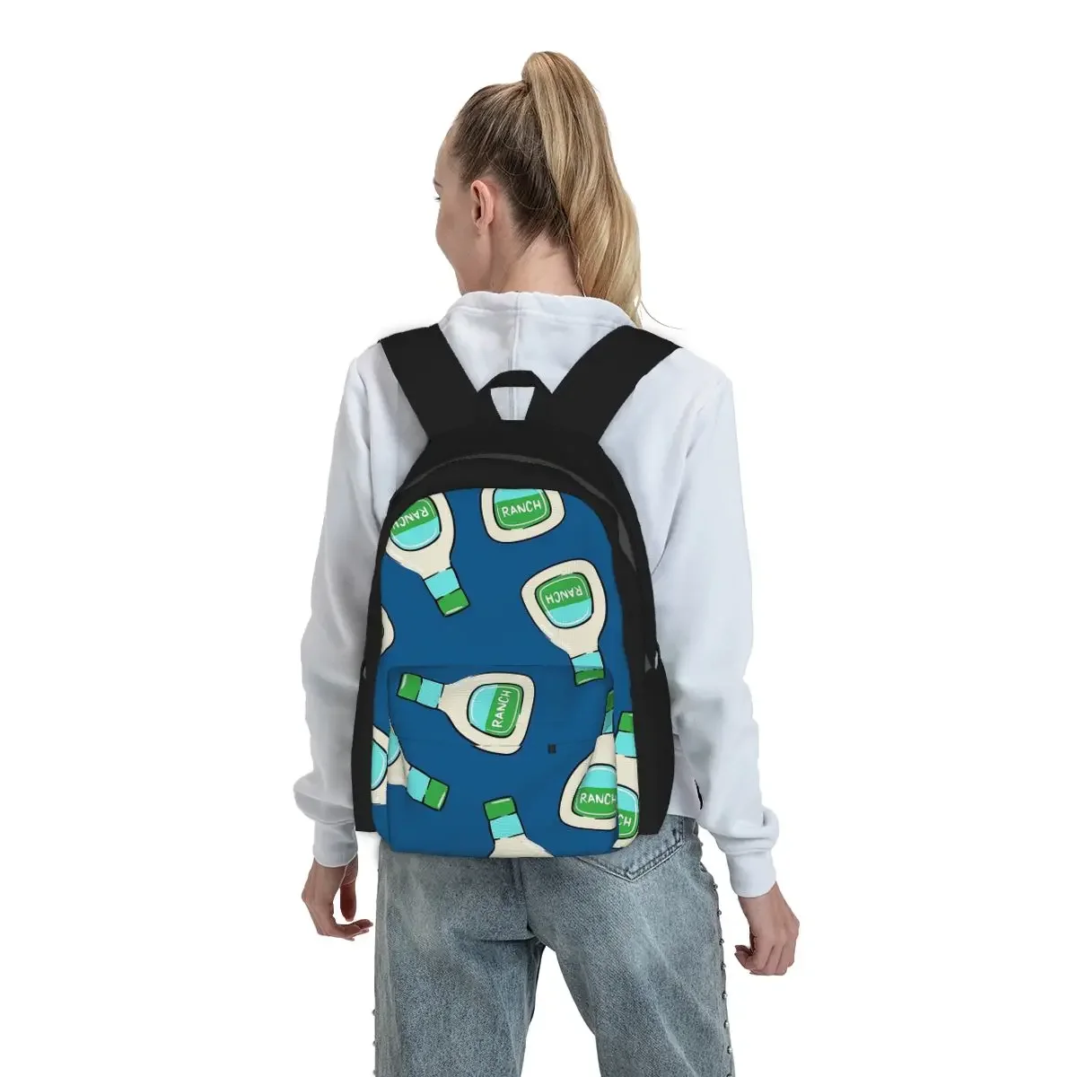 Ranch - Salad Dressing Bottle (blue) Backpack Boys Girls BookBag Kids School Bag Computer Shoulder Bags for Men Women