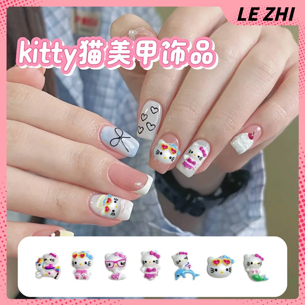 20Pcs Mixed Loading Change Color Hawaii Black Hello Kitty Nail Decoration Cute Cartoon Bikini Dolphin Nail Accessories