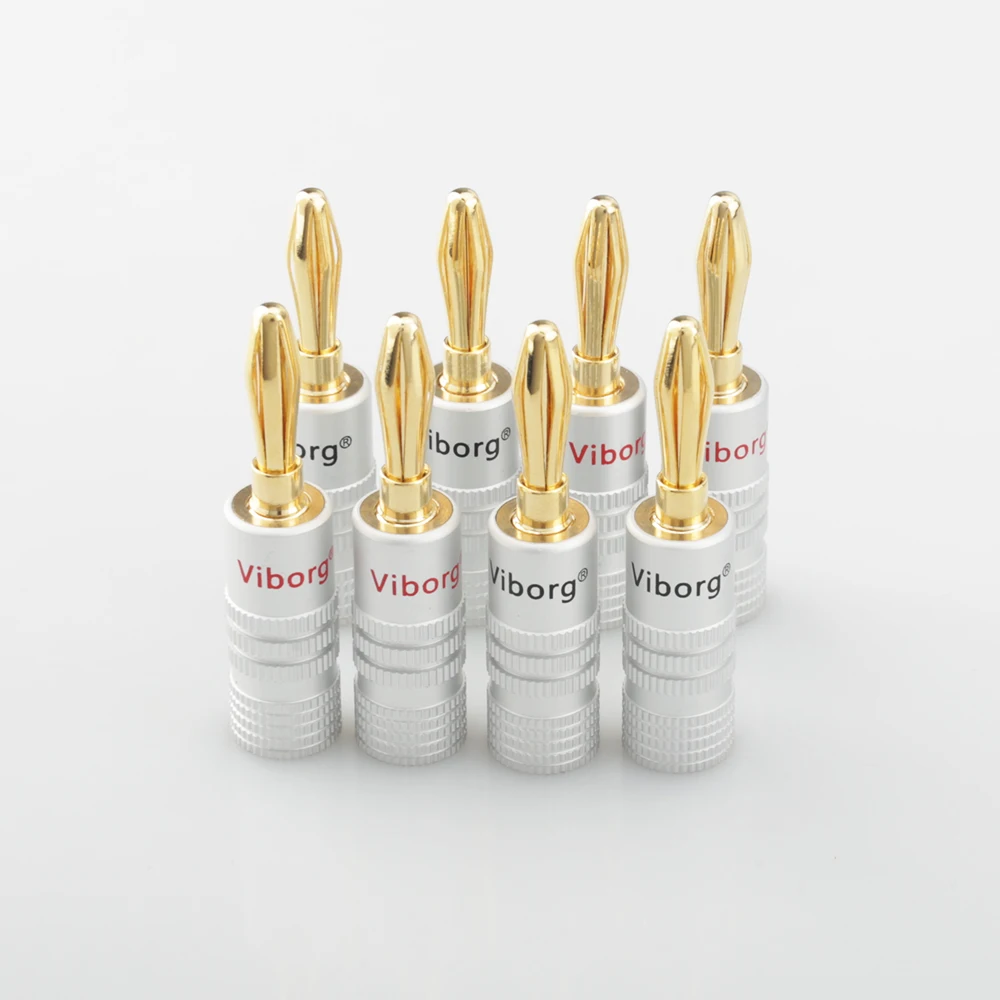 8pcs/lot  4mm Viborg Banana Plug 24K Gold Plated Adapter Audio Socket Jack Screw Electronic Connector Terminals