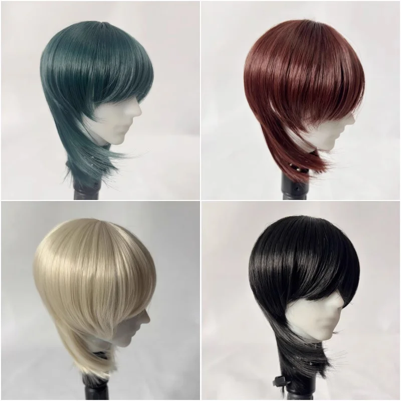 BJD 가발 짧은 머리 1/3 1/4 인형용 SD MSD MDD 가발 인형용 흰색 금색 검정색 분홍색 갈색 파란색 녹색 머리