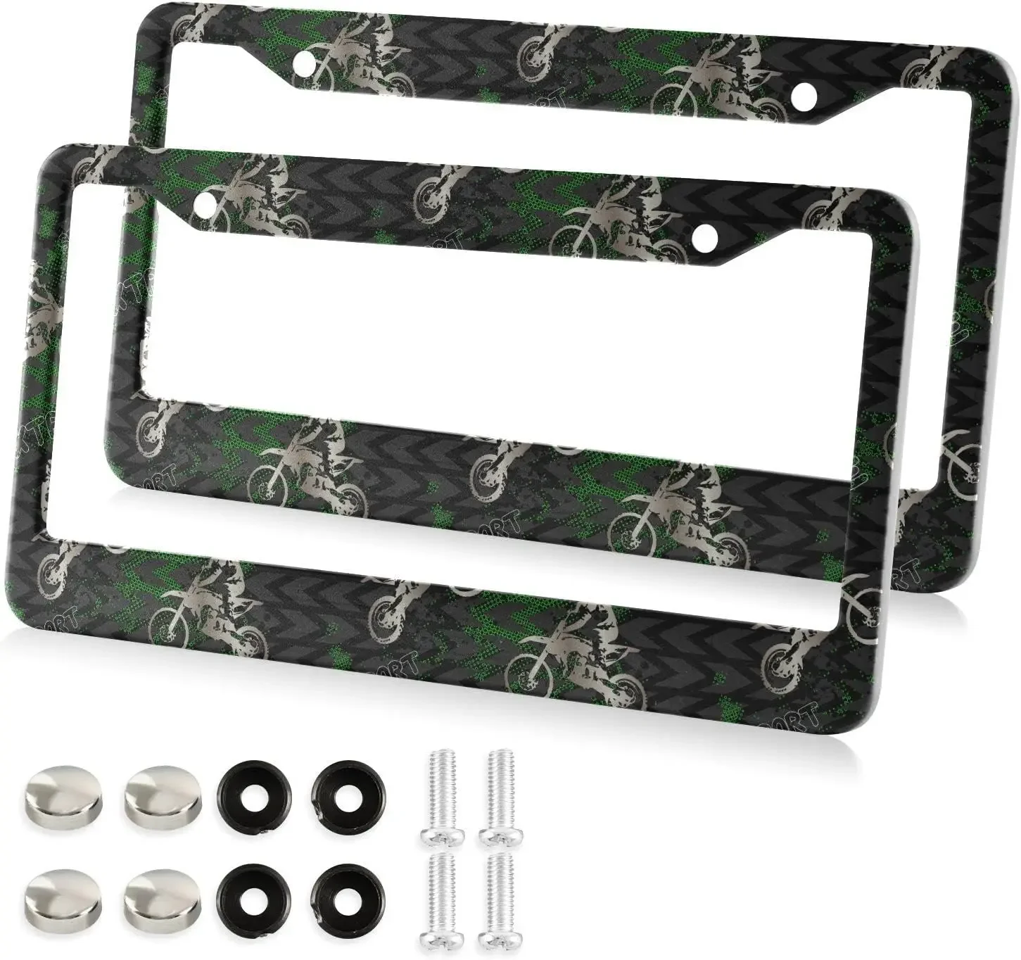 Camouflage Motocross Riding Car License Plate Frame 2 Pack License Plate with 2 Holes Car Tag Frame for Women Men US Vehicles