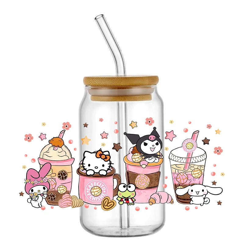 Miniso Sanrio Kitty Coffee Cup DIY Designs Waterproof Anti Scratch Decals 16oz Libby Cup Wrap 3D Stickers