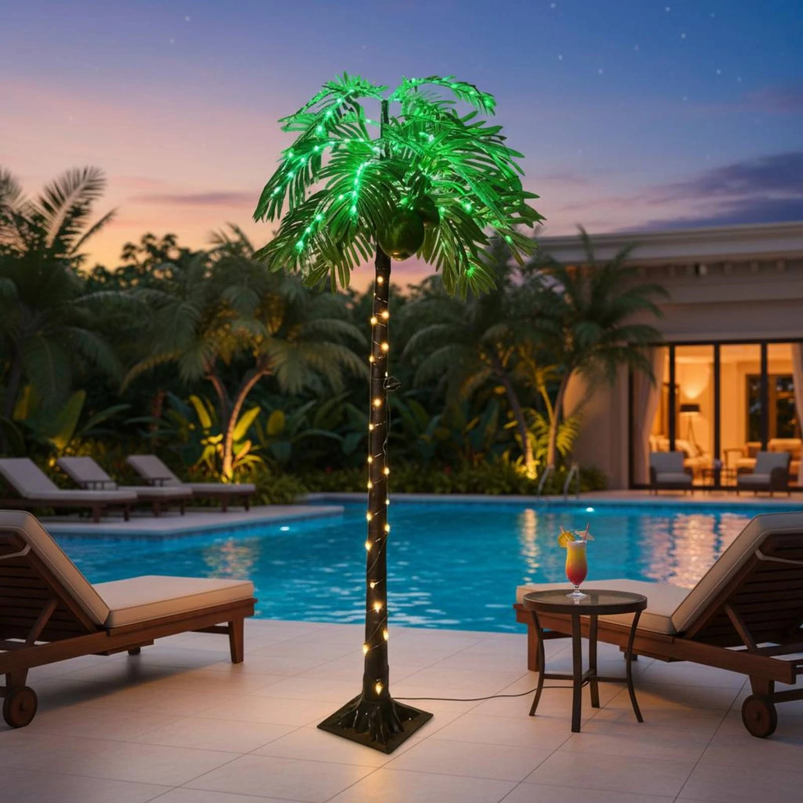 LED Palm Tree Lamp Waterproof Power Interface Glowing Coconut Tree Party Decor Timer Switch Realistic Leaves for Hotel Owners