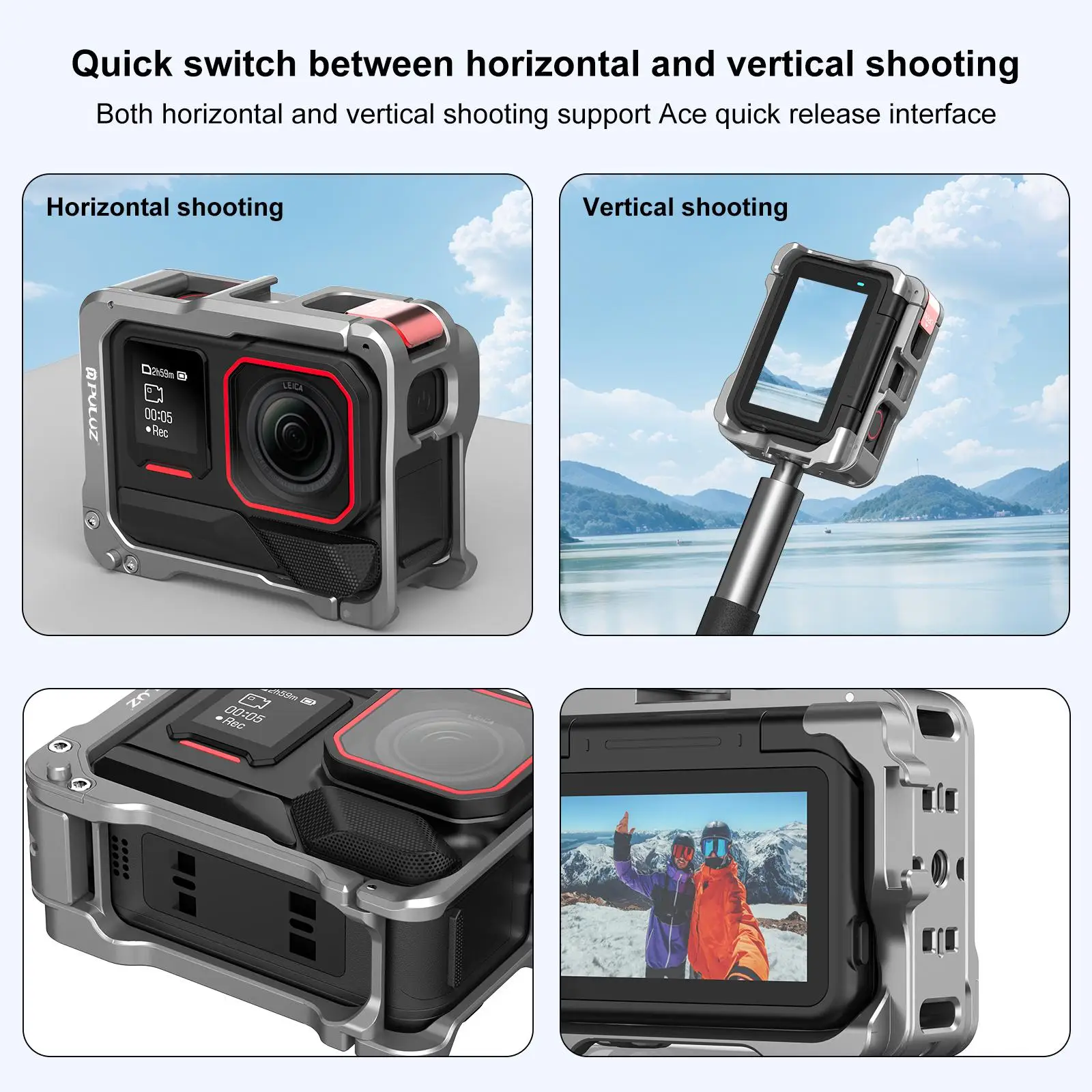 Für Insta360 Ace Pro 2 PULUZ Aluminiumlegierung Schutzkäfig Rig Dual Cold Shoe Gehäuserahmen – Detail 7