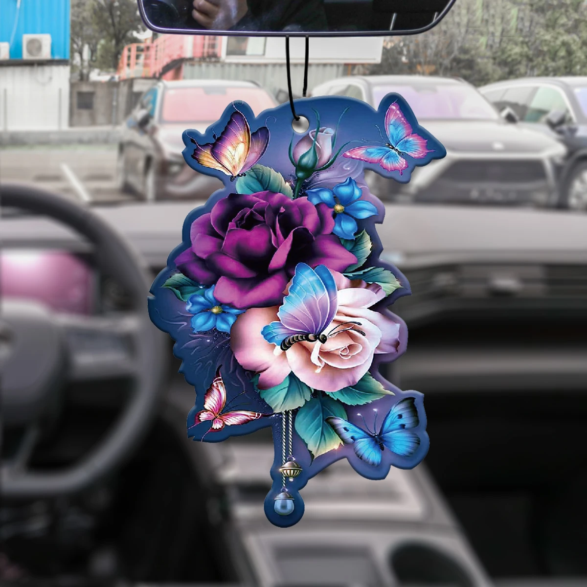 Dark Blue Rose Butterfly Hanging Car Air Freshener, Plant‑Extracted Fragrance Alcohol‑Free, 60‑90 Days Long Lasting, Heat Resist