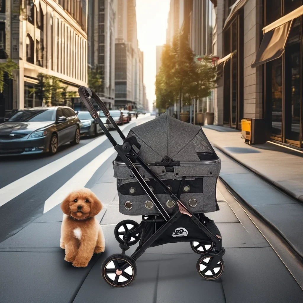 Pet strollers one hand fold dog stroller with 4 wheels