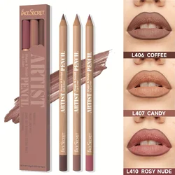 Face Secret Coffee Tones Beige Matte Lip Liner 3pcs/Set,Waterproof,Long-Lasting, Velvet Smooth Natural Soft Pencil Lipstick