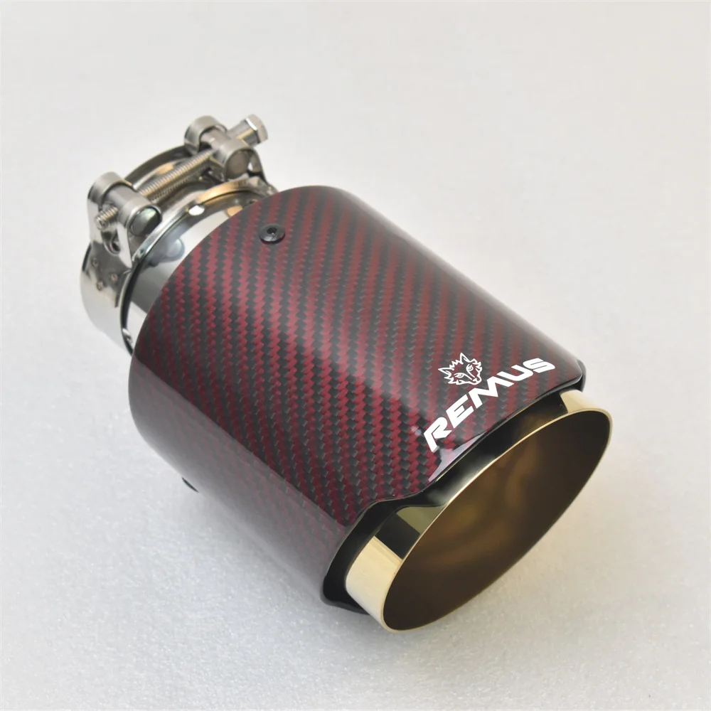 remus Glossy Red  Carbon Fiber Stainless steel Universal Automobile exhaust pipe Muffler Pipe  carbon fiber exhaust tips