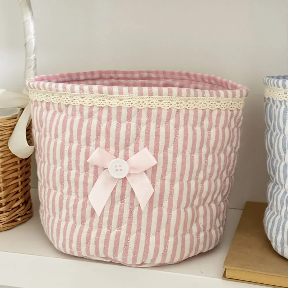 Essentials Multi-Purpose Storage Basket Quilting Cotton Heart Desk Organizing Bag Cute Lace Decor Storage Bag Nursery Room