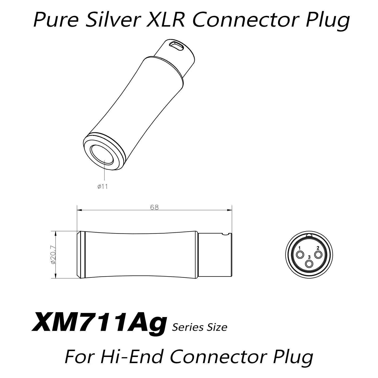 Reines Silber 3pin XLR Stecker Monosaudio Stecker 3PIN XLR Jack XMF711AG Hifi Audio MIC Kabel Balance Stecker Stecker – Detail 1