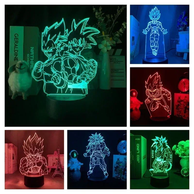 Anime Figure Dragon Ball Z Son Goku 3D Lamp LED Night Light Gohan Vegeta Broly Frieza Action Figuras DBZ Lampara Kids Manga Gift