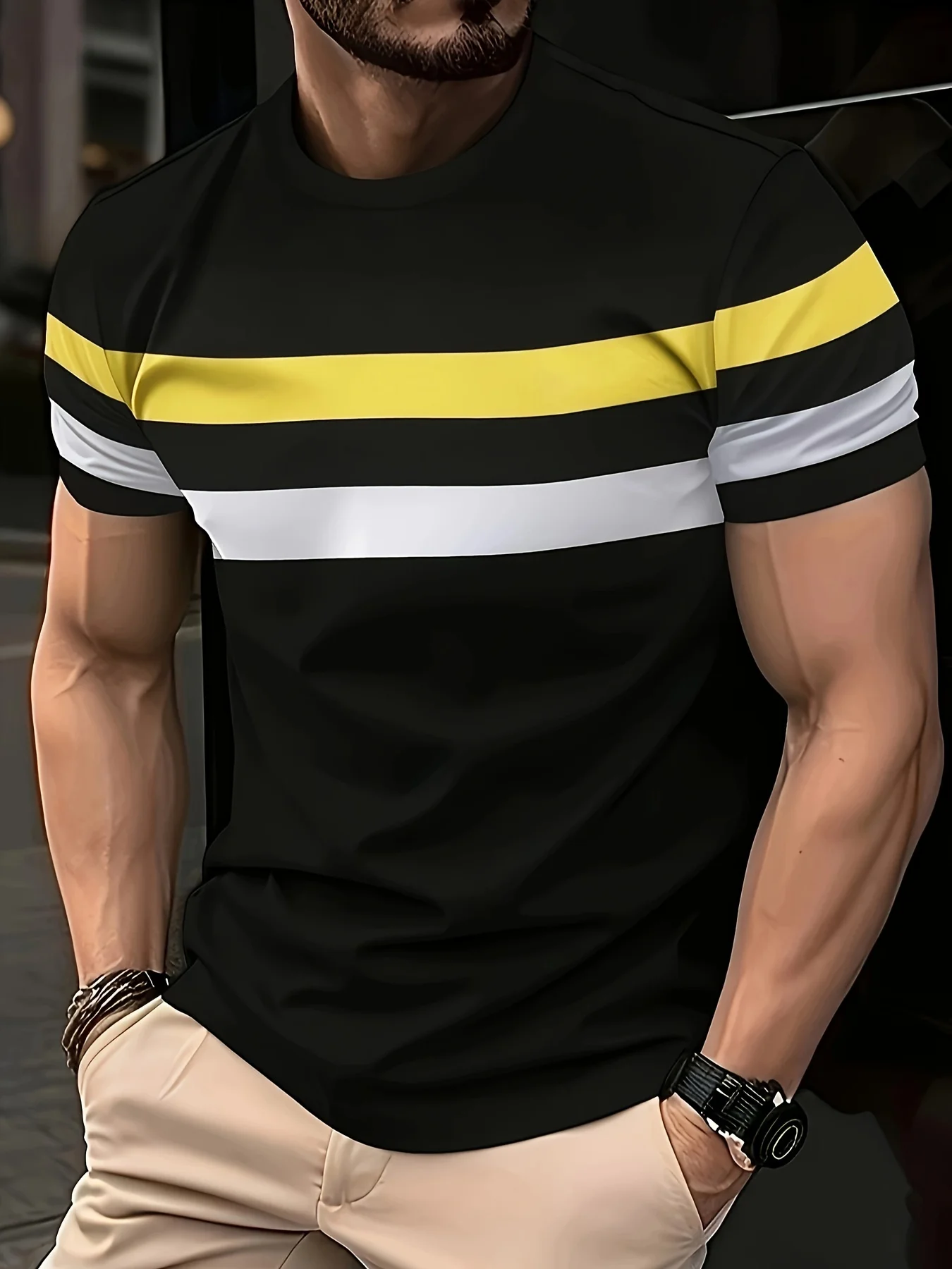 

Simple Casual Printed Striped T Shirt Man Fashionable Street Men's Summer Top Short Sleeved Loose Oversized T-shirt Man Clothes