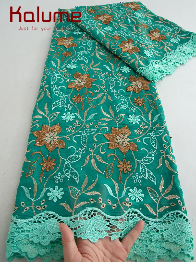 

Kalume 2025 African Cotton Lace Fabric High Quality Swiss Voile Lace Embroidered Flower Cotton Lace for Wedding with Stone F4504