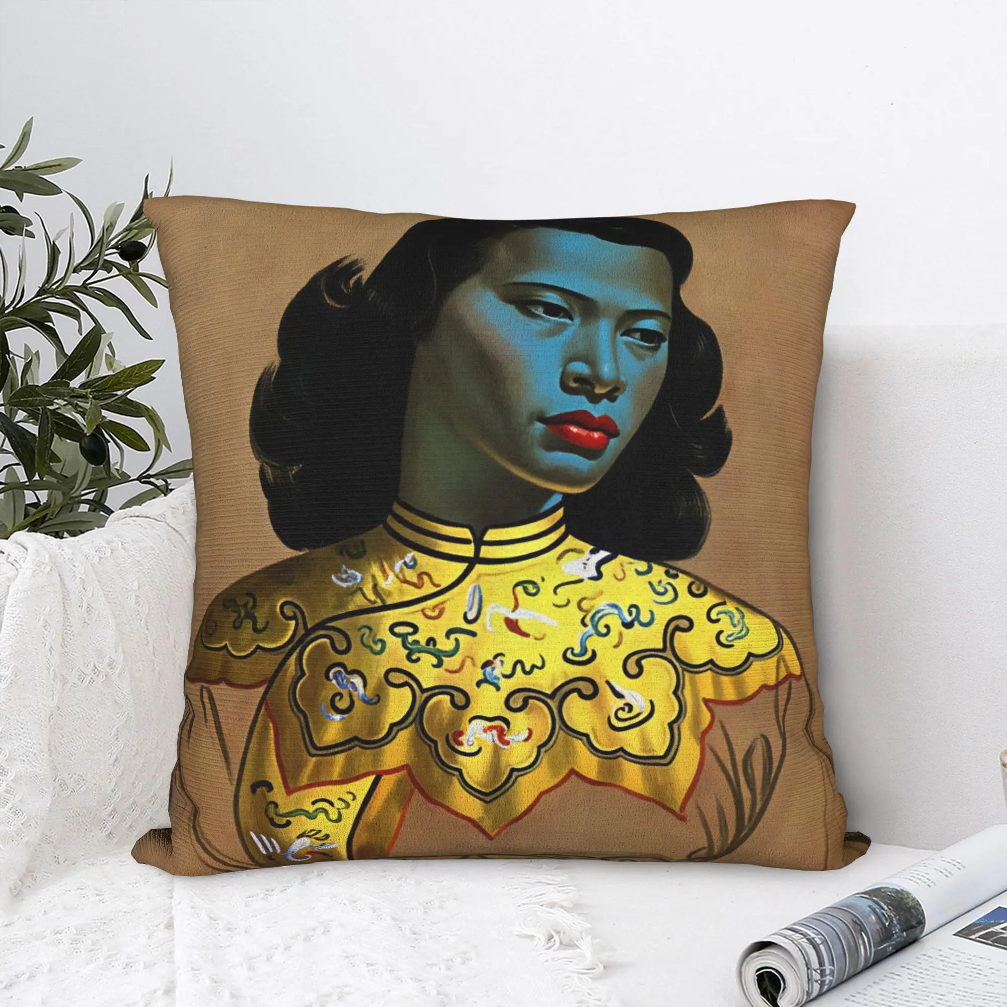 Pillow Case Miss Wong Vladimir Tretchikoff Graphic  Pillow Cover For Sofa Couch Bed Living Room Retro Trendy Pillowcases
