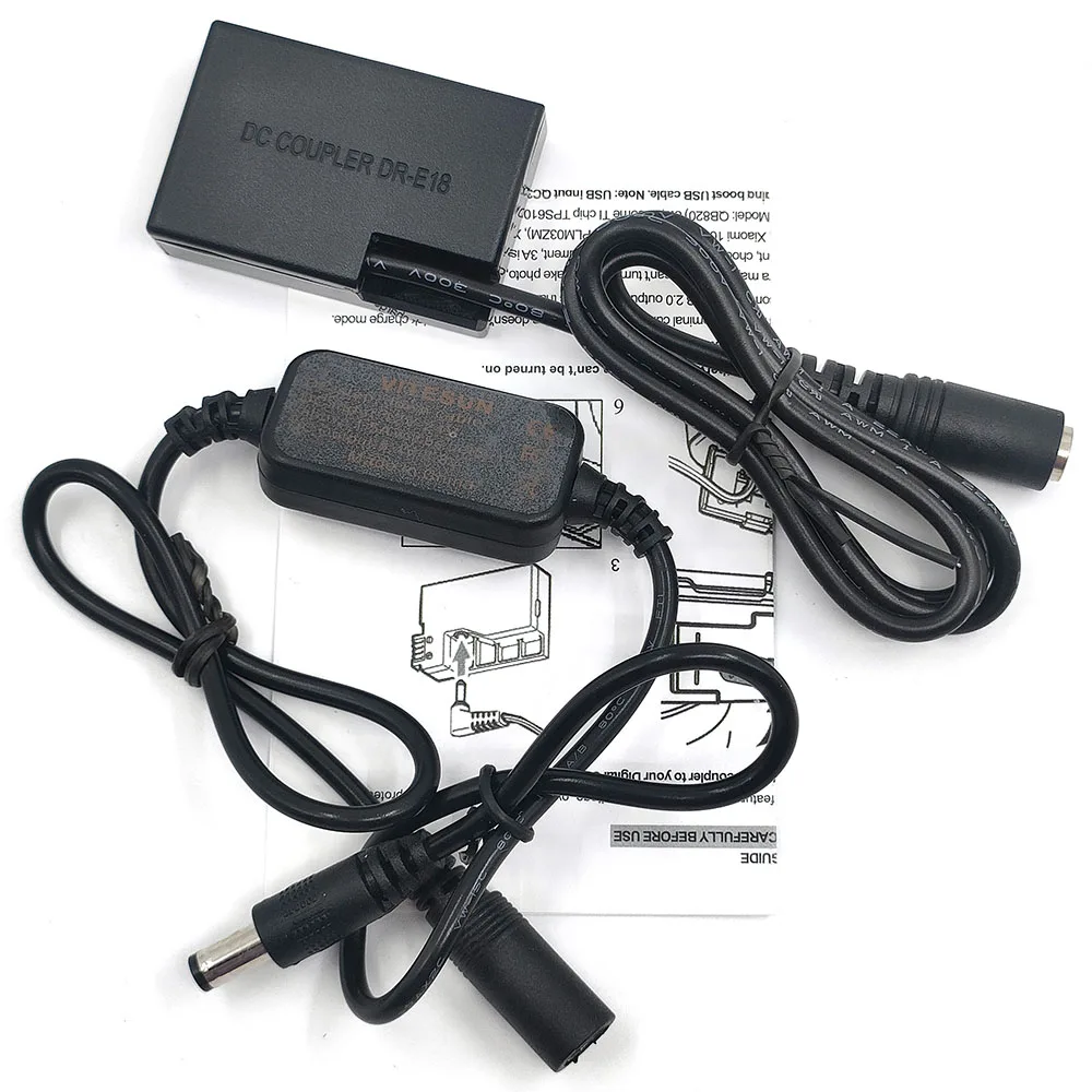 DR-E18 DC Coupler LP-E17 Dummy Battery Plus 12V-24V Step-Down Power Cable For Canon EOS 750D 760D T6S 800D 77D 200D Kiss X9i T6i