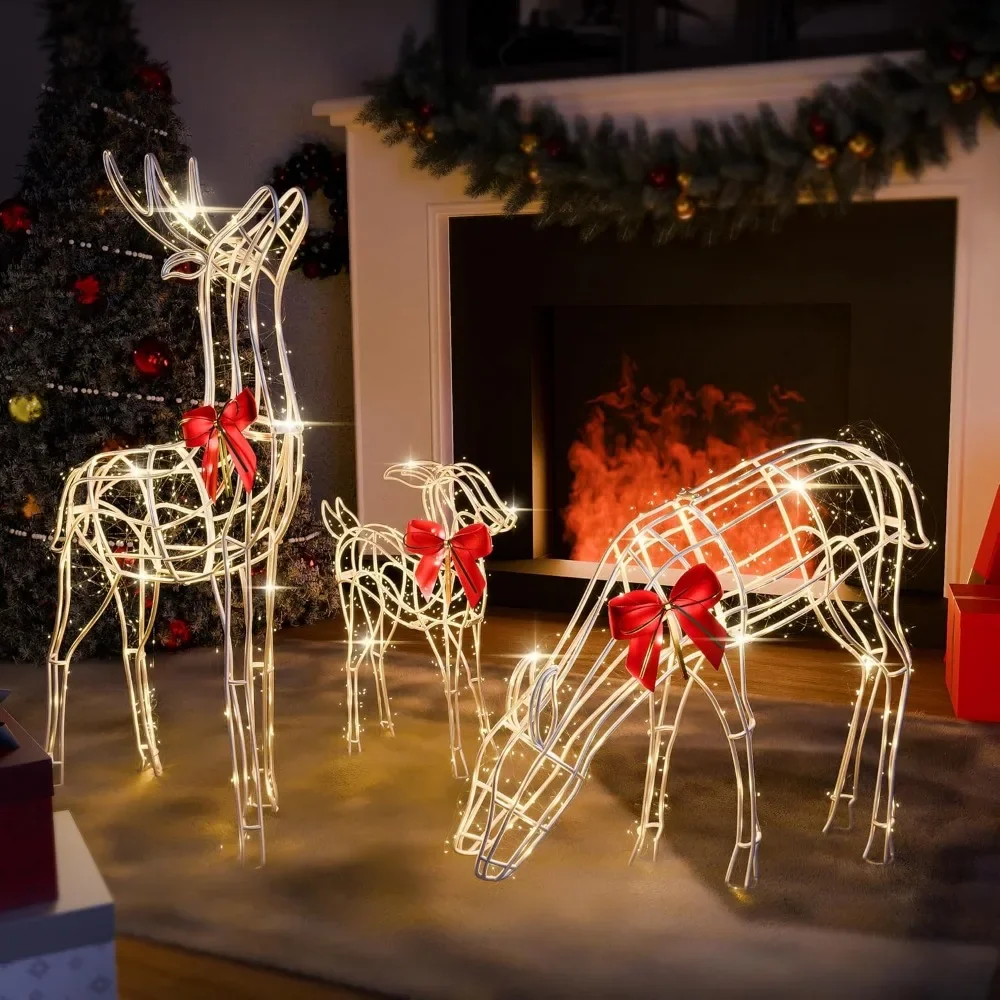 2024 Upgraded Large Christmas Decorations Outdoor Yard, Set of 3 Light Up Reindeer Christmas Decoration, Xmas Decorations Cleara