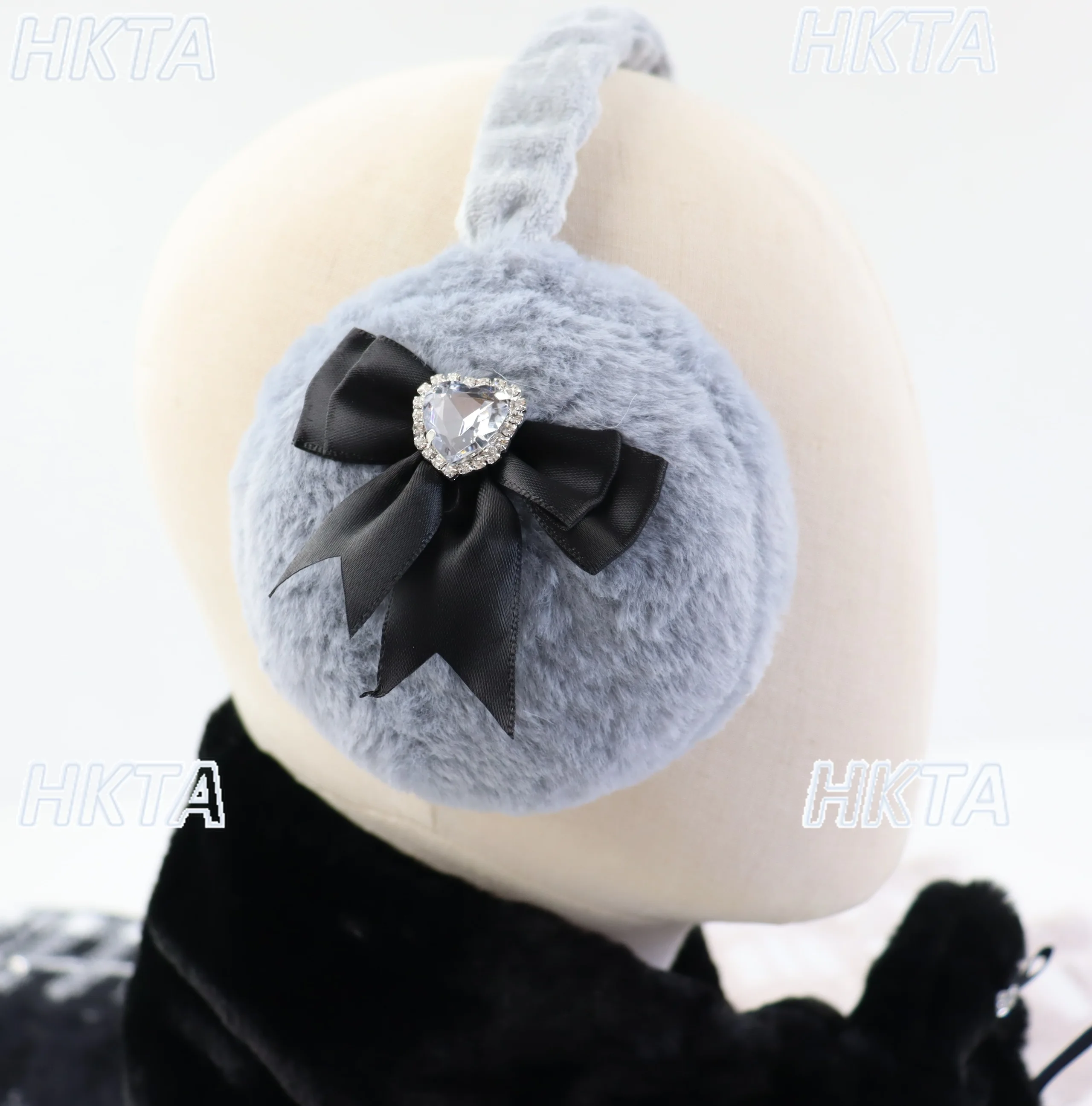 النمط الياباني الحلو رقيق القوس الأذن يفشل للنساء شتاء دافئ حجر الراين مزين لطيف الحلو غطاء للأذنين اكسسوارات قابل للتعديل #1