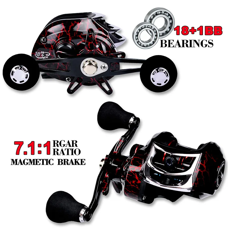 

Fishing Baitcasting Reel All Metal Spool 18+1BB 10kg/22LB Max Drag Speed Ratio 7.1:1 Magnetic Metal Casting Fishing Reel