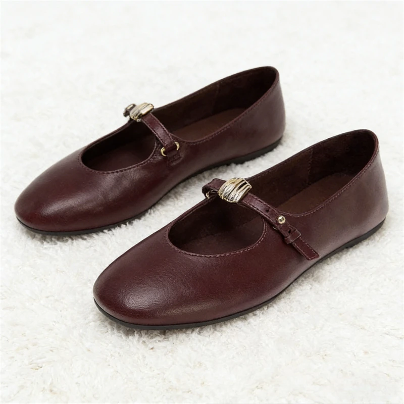 

Luxury Designer Ballet Flats Women Fashion Metal Decoration Belt Buckle Mary Jane Shoes Comfortable Soft Leather Casual Shoes