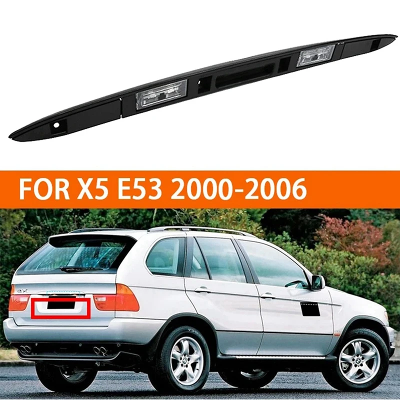 2X Boot Trunk Lid Licence Plate Handle Grip With Key Button Light For BMW X5 E53 2000-2006 Touring Rear Lid Handle Trim