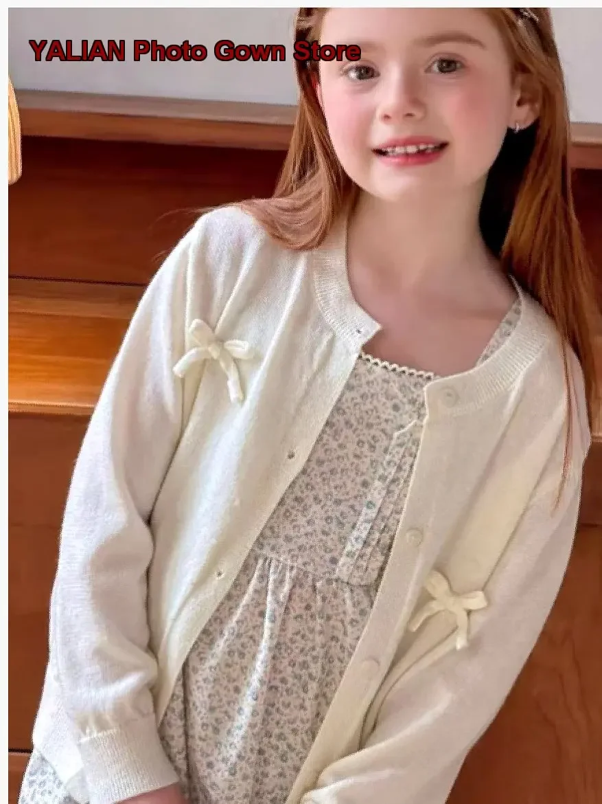 Girls 26 Spring Summer Thin Stylish Children’s Sweater Coat Spring Beige Knit Cardigan Kids