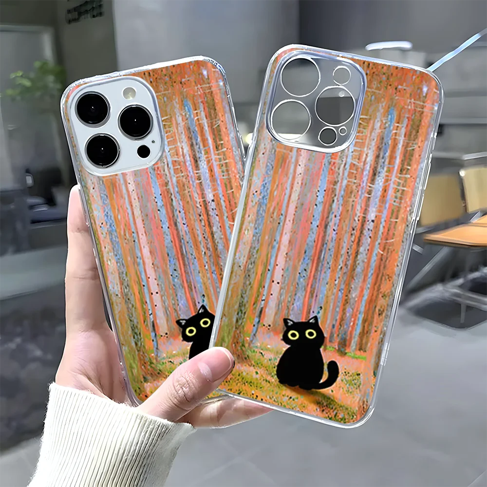 Retro Oil Painting Van-Gogh Cat Phone Case for IPhone 15 13 12 11 Pro Max Mini 14 7 8 Plus SE2020 X XS XR Shockproof Soft Cover