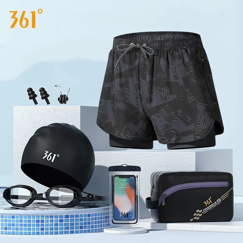 

361 Men's Professional Competition Plus Size Surfing Beach Swim Trunks Glasses WaterProof Bathing Shorts Goggles Cap Swim Bag